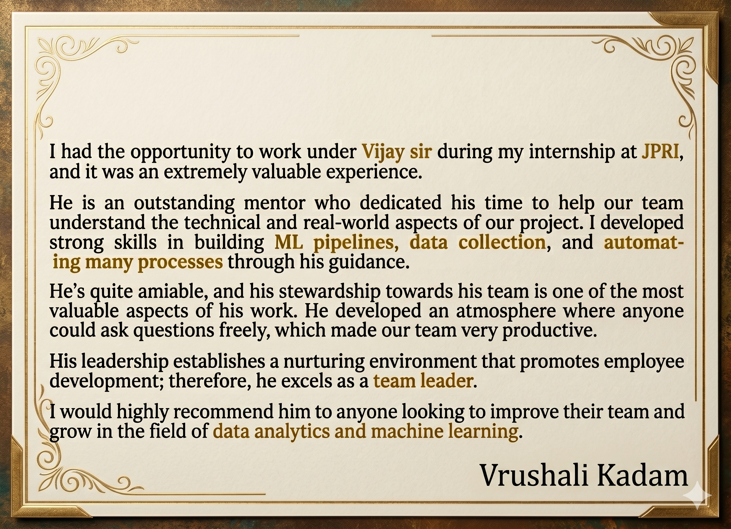 Feedback — Vrushali Kadam